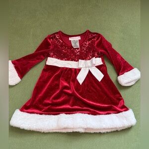 Red Velvet Holiday Dress with White Fur Trim 12mo Gently Used